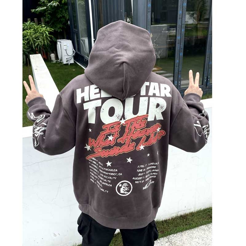 Hellstar Hoodie Retro Distressed Graffiti Loose Fleece-lined