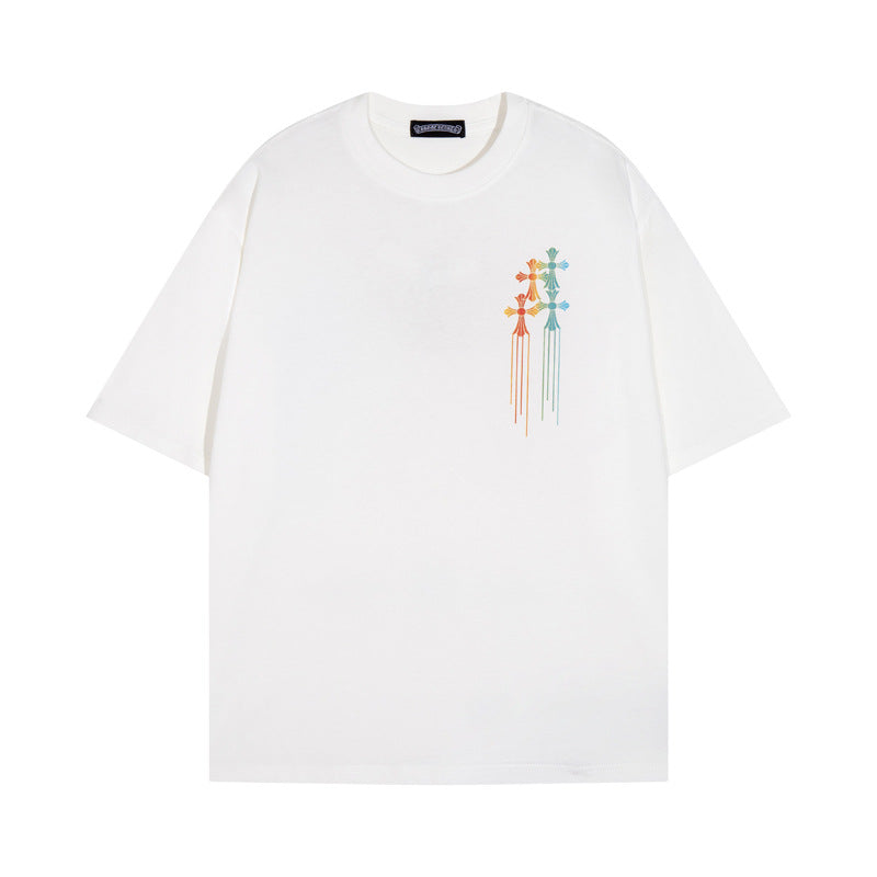 CHH Chrome Heart T Shirts Cross Color Printed Short Sleeve T-Shirt Loose