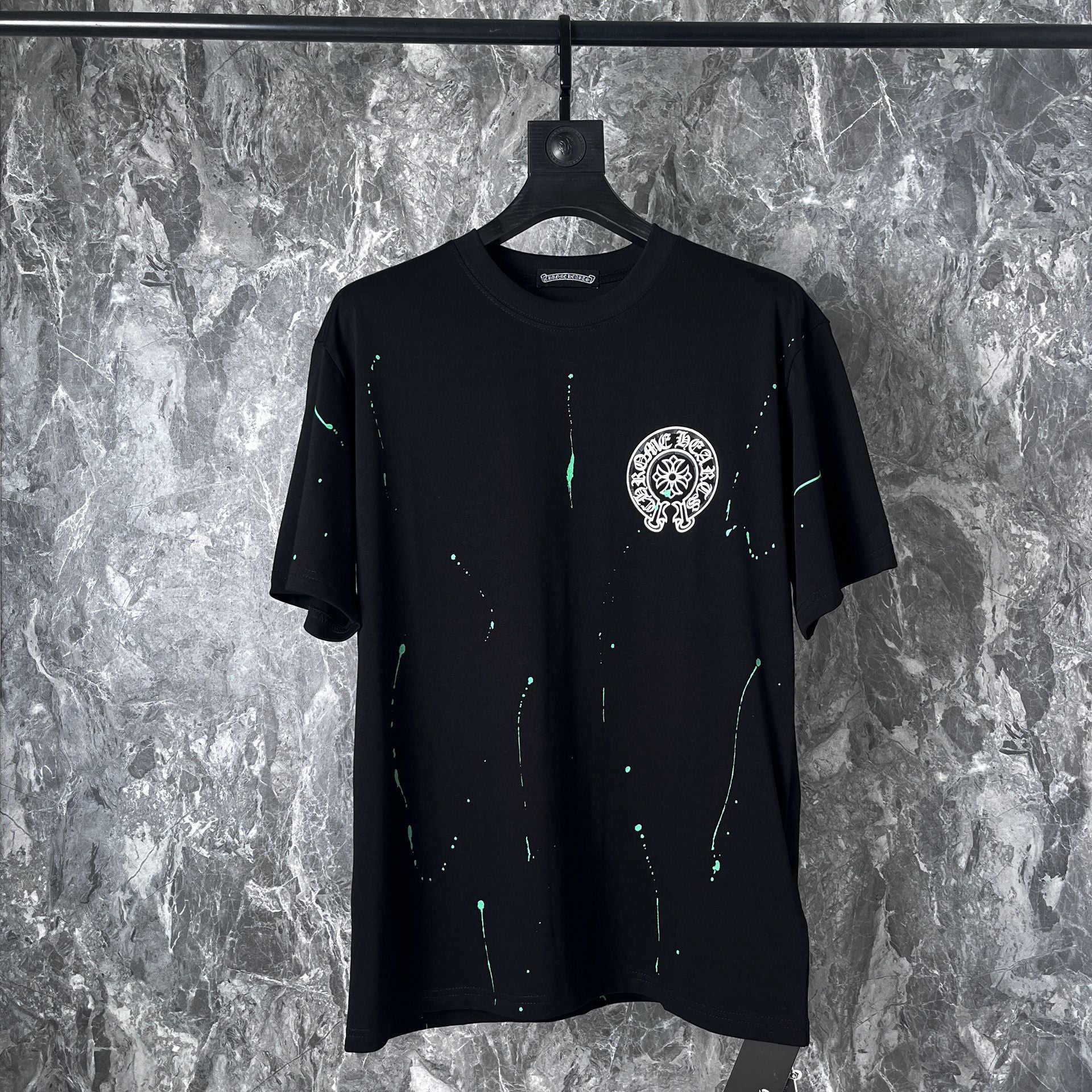 CHH Chrome Heart T Shirts Cross Leather Print Short Sleeve T-Shirt Loose