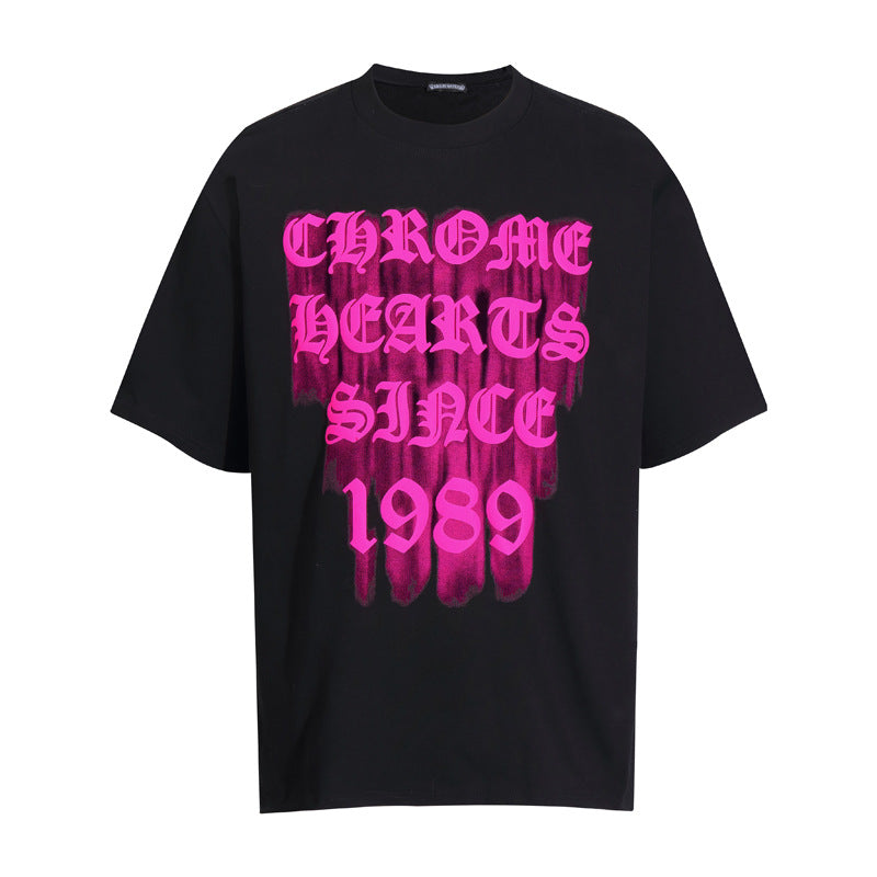 CHH Chrome Heart T Shirts Logo Letter Print Crew Neck T-Shirt Loose Short Sleeves