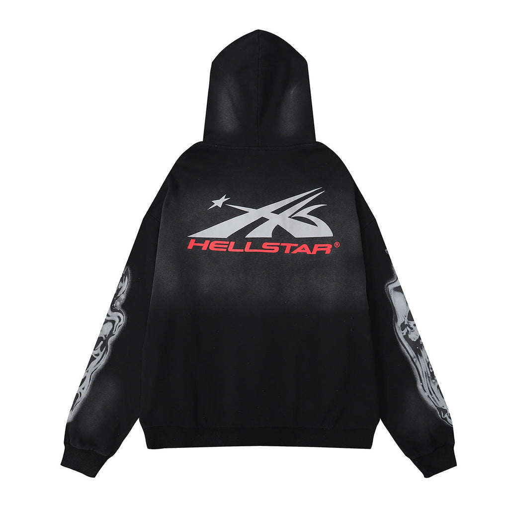 Hellstar Hoodie & Pants autumn and winter flare black flame pants hoodie